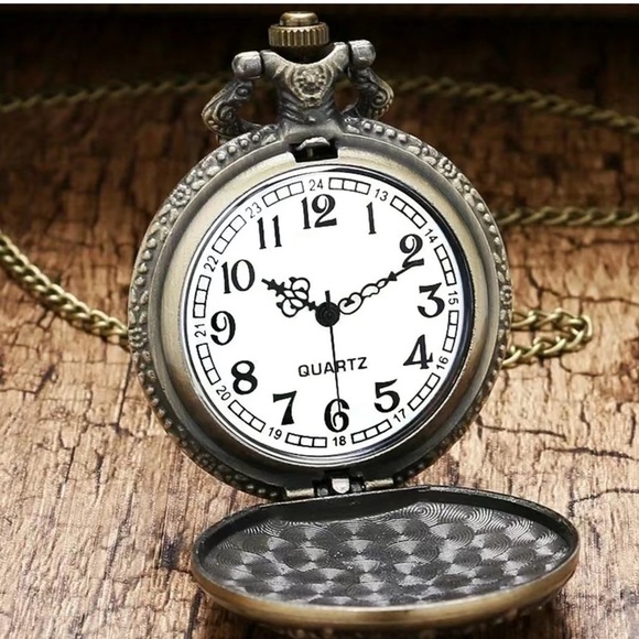 Pocket Watch with Chain Veteran Patriotic Flip Open USA Bronze Unisex Gift - Picture 11 of 16